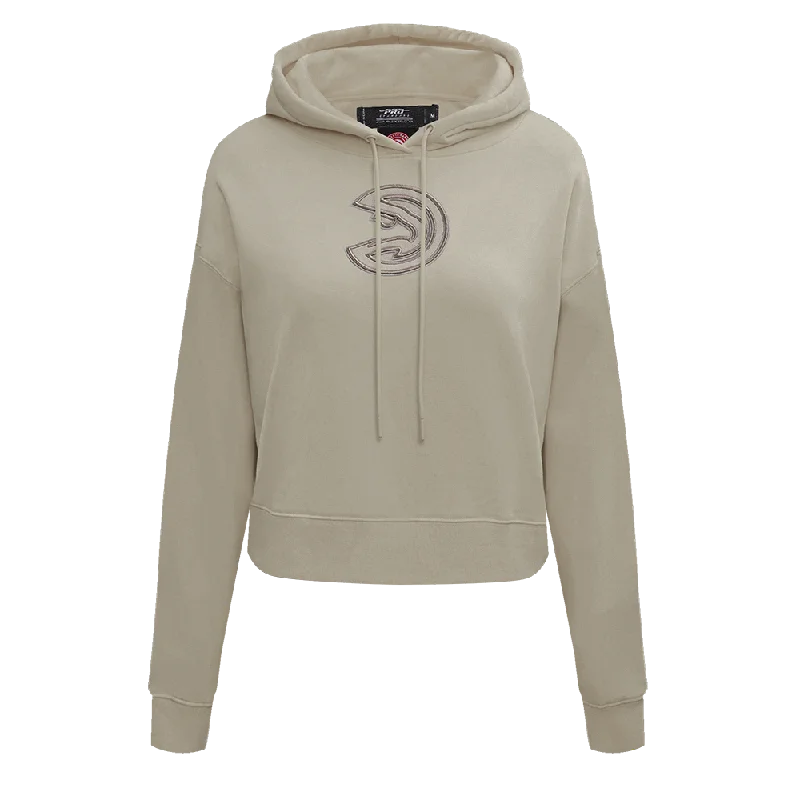 NBA ATLANTA HAWKS NEUTRAL WOMEN'S CROPPED PO HOODIE (TAUPE)