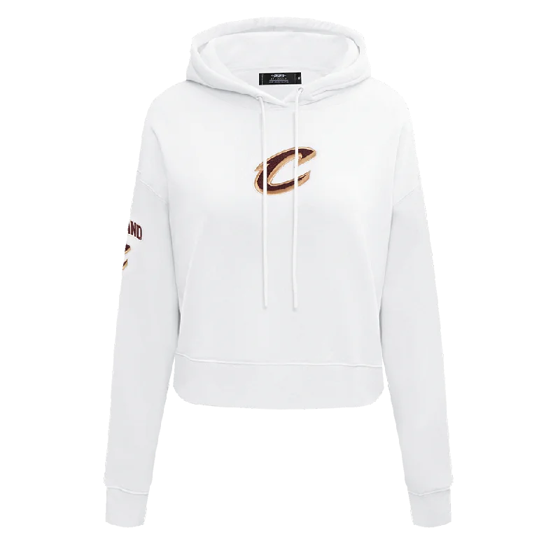 NBA CLEVELAND CAVALIERS CLASSIC WOMEN'S CROPPED PO HOODIE (WHITE)