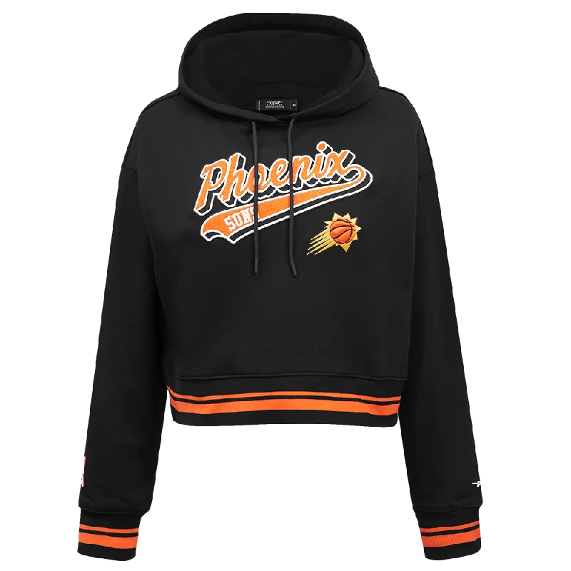 NBA PHOENIX SUNS SCRIPT TAIL WOMEN'S RIB FLC CROPPED PO HOODIE (BLACK/ORANGE)