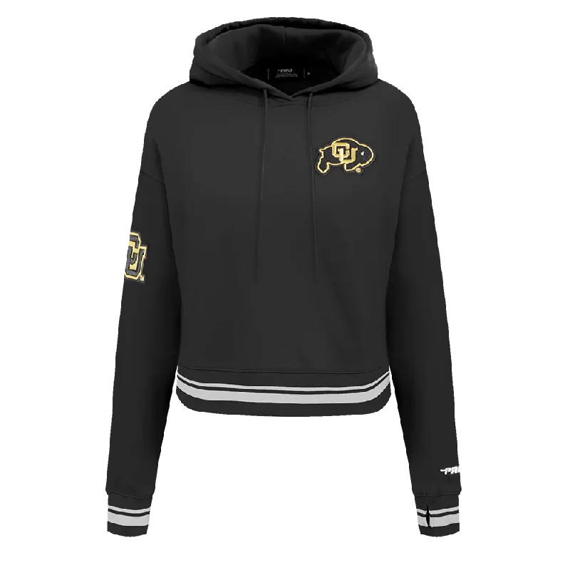 UNIVERSITY OF COLORADO CLASSIC WOMEN'S RIB FLC CROPPED PO HOODIE (BLACK)