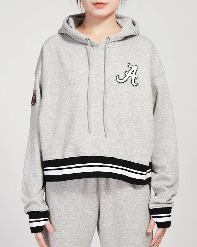 UNIVERSITY OF ALABAMA CLASSIC RIB FLC CROPPED PO HOODIE (HEATHER GRAY/BLACK)