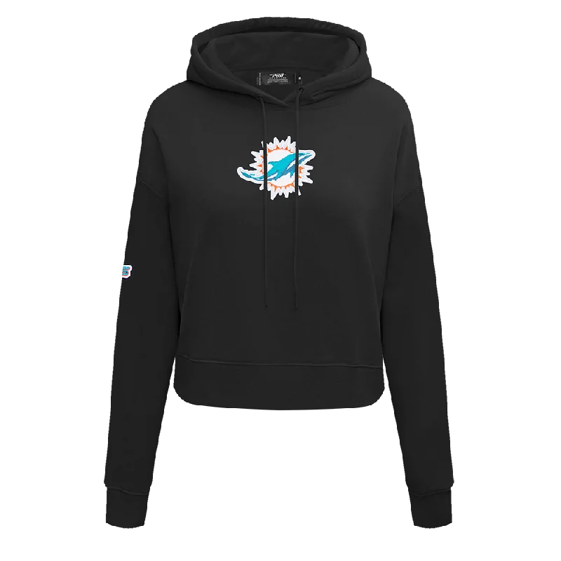 NFL MIAMI DOLPHINS CLASSIC WOMEN'S FLC CROPPED PO HOODIE (BLACK)