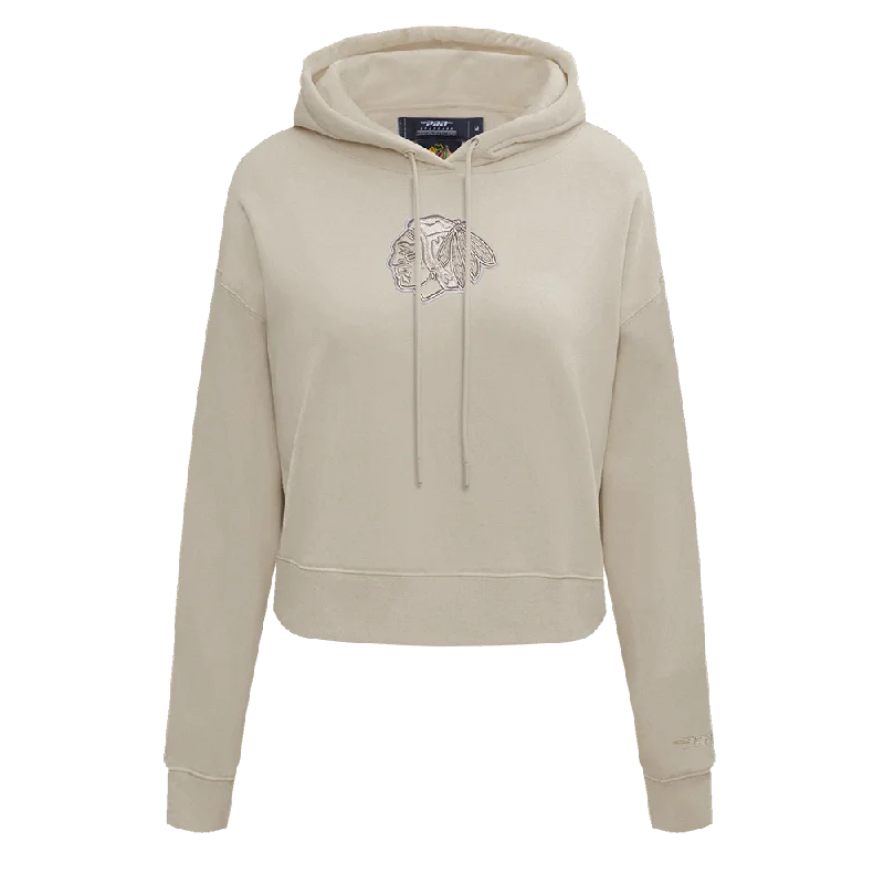 NHL CHICAGO BLACKHAWKS NEUTRAL WOMEN'S CROPPED PO HOODIE (TAUPE)