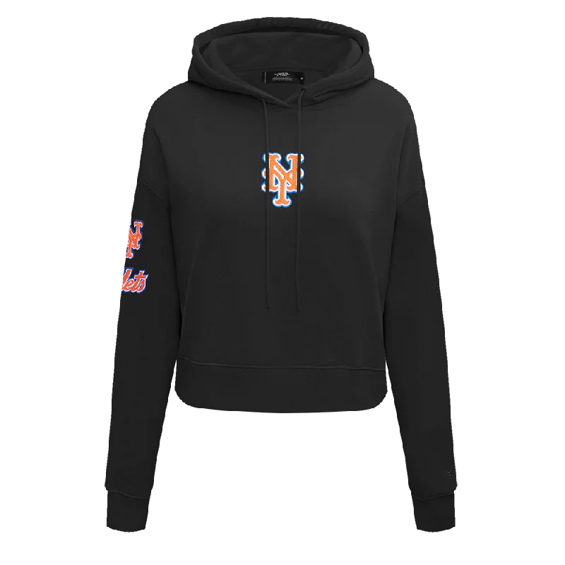 MLB NEW YORK METS CLASSIC WOMEN'S CROPPED PO HOODIE (BLACK)