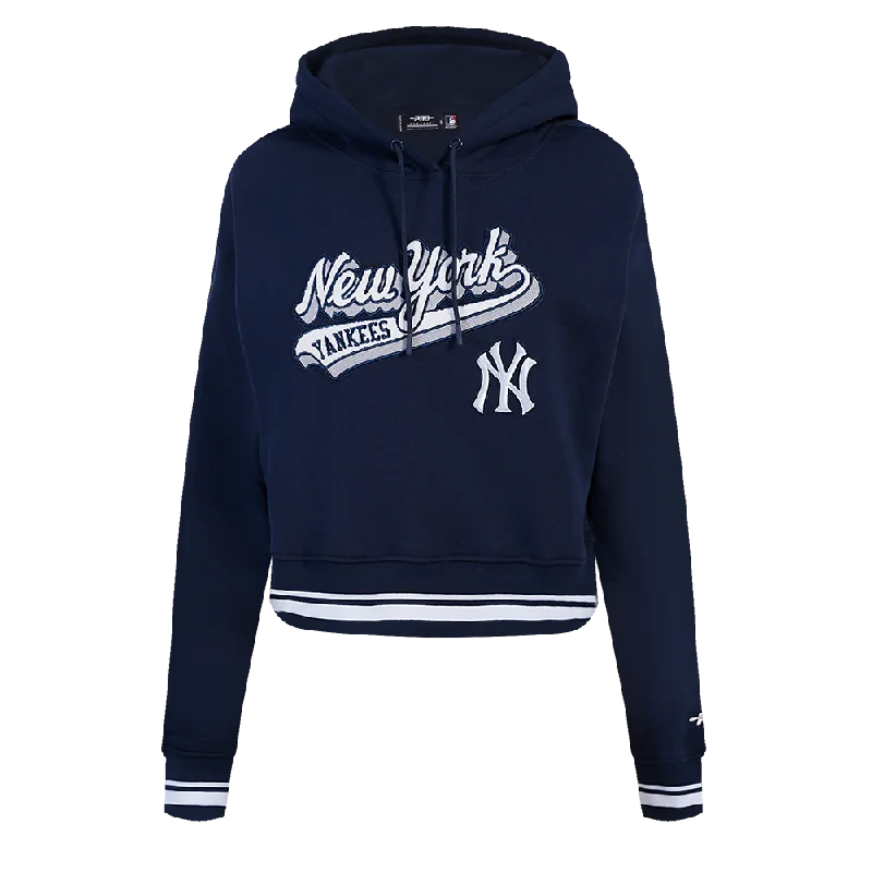 MLB NEW YORK YANKEES SCRIPT TAIL WOMEN'S RIB FLC CROPPED PO HOODIE (MIDNIGHT NAVY)