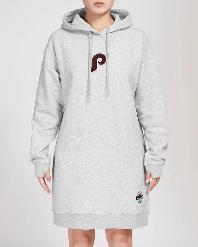 MLB PHILADELPHIA PHILLIES RETRO CLASSIC FLC HOODIE DRESS (HEATHER GREY)