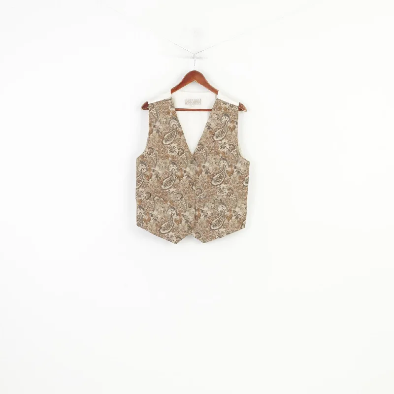 Basic Quality Women 44 L Vest Waistcoat Brown Vintage Embroidered Cotton Bottoms V Neck Top