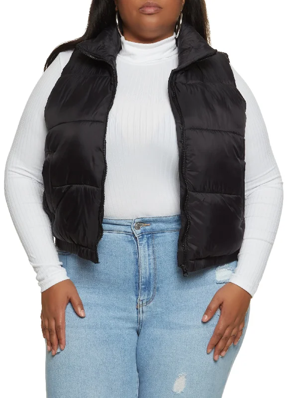 Plus Size Mock Neck Puffer Vest