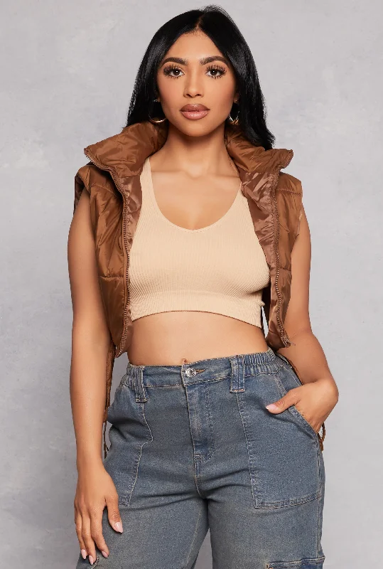 Daisy Side Tie Cropped Puffer Vest