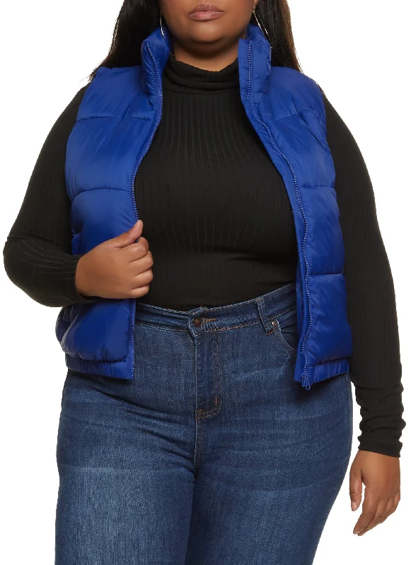 Plus Size Mock Neck Puffer Vest