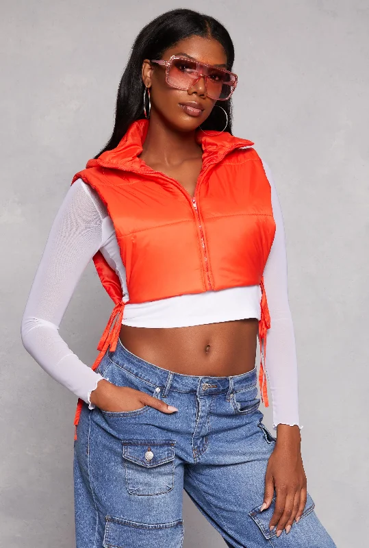 Daisy Side Tie Cropped Puffer Vest