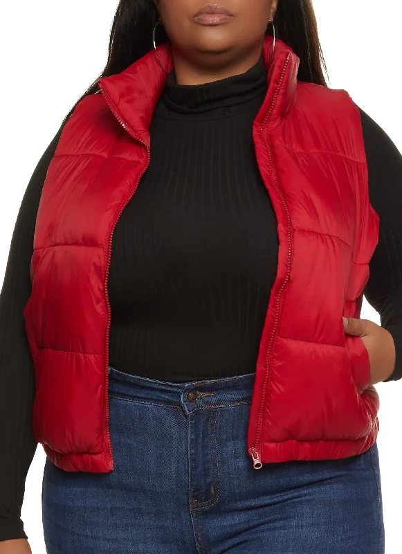 Plus Size Mock Neck Puffer Vest