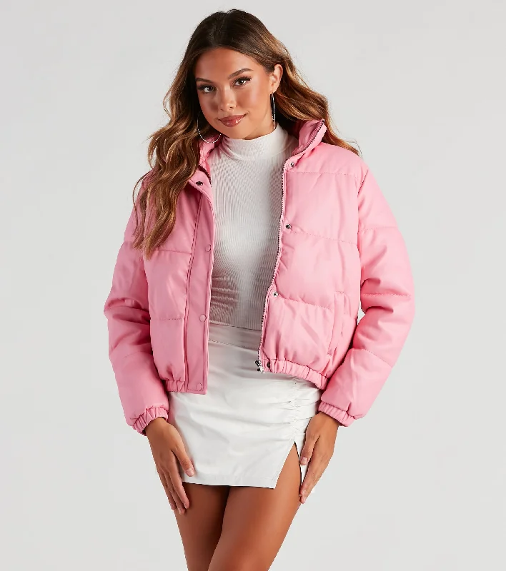 Stylish Edge Faux Leather Puffer Jacket