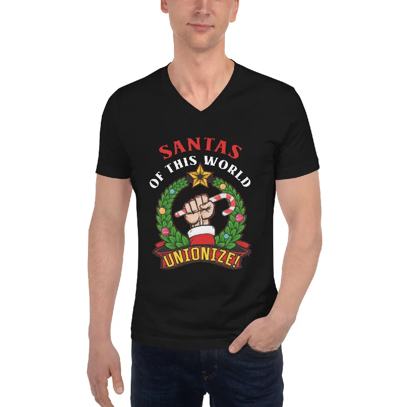 Santas of this world, Unionize! - Unisex V-Neck T-Shirt