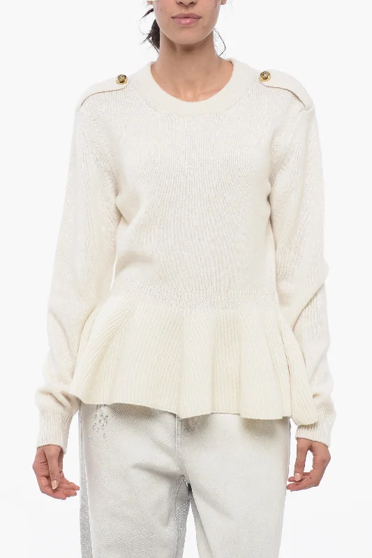 Alexander Mcqueen Crew Neck Cashmere Blend Sweater With Peplum Hem L Standard Size