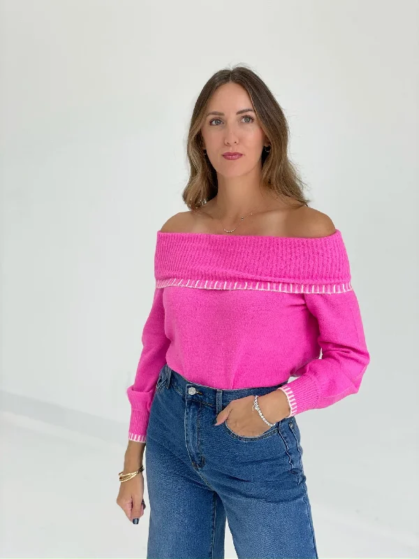 Camden Sweater - Fuchsia/Cream