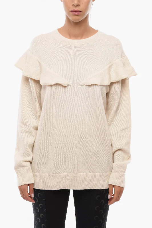 Chloe Cashmere Crew-neck Sweater with Ruffle Detail