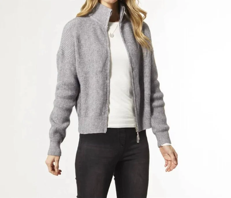 Kali Ribbed Zip-Up Sweater In Grey