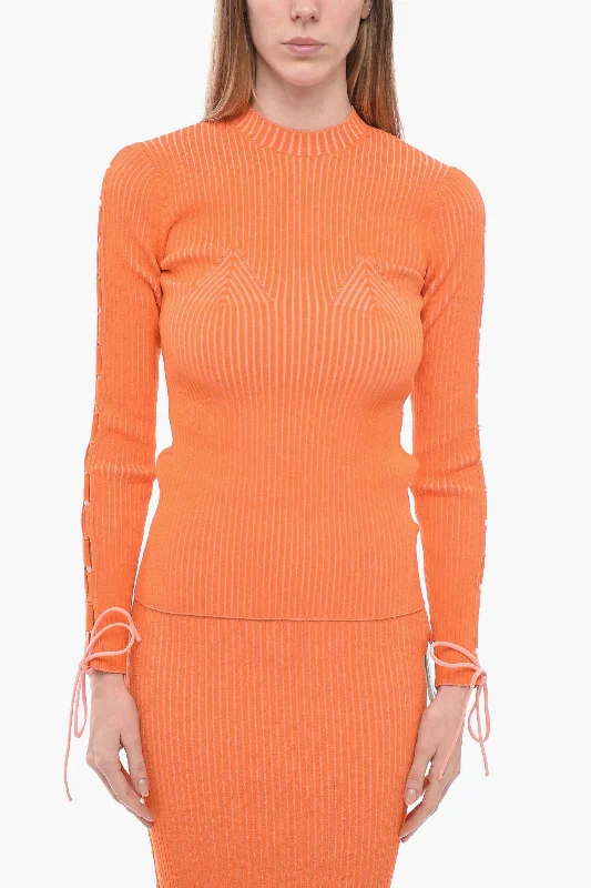 Off-White Ribbed VANISE Sweater With Lace Up Detail