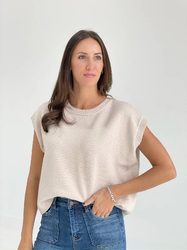 Quincy Sweater Top - Sand Beige