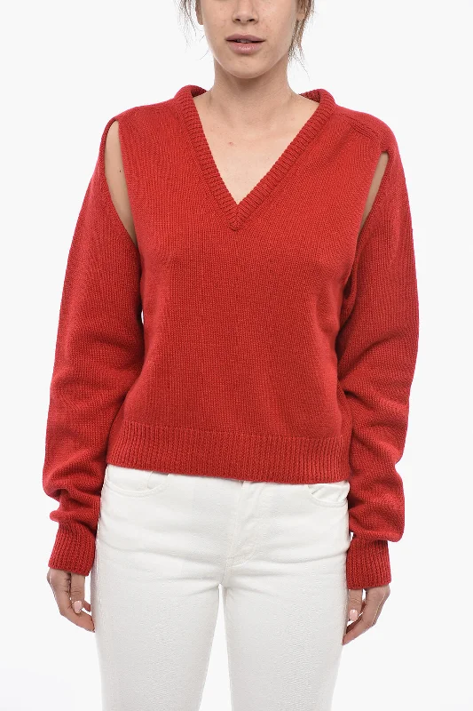 RAMAEL Cashmere V-neckline Sweater with Cut Out Detail