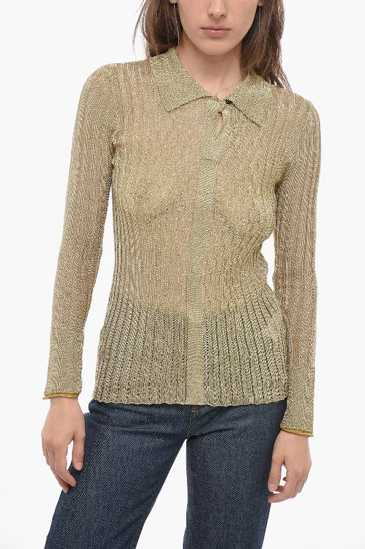 Victoria Beckham Lightweight Lurex Sweater with Polo Collar