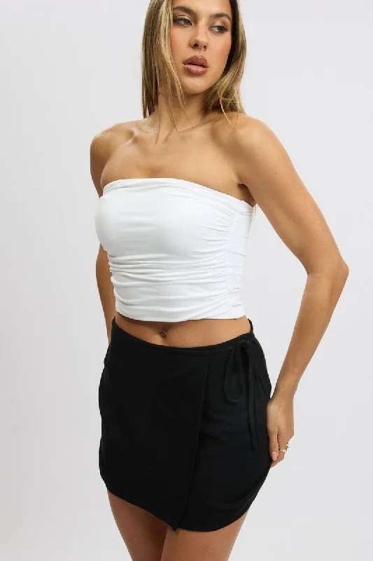 Black Wrap Skirt High Rise Mini Linen Blend