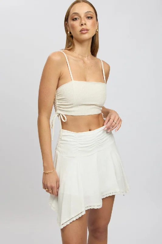 White Scarf Hem Skirt High Rise Mini Lined