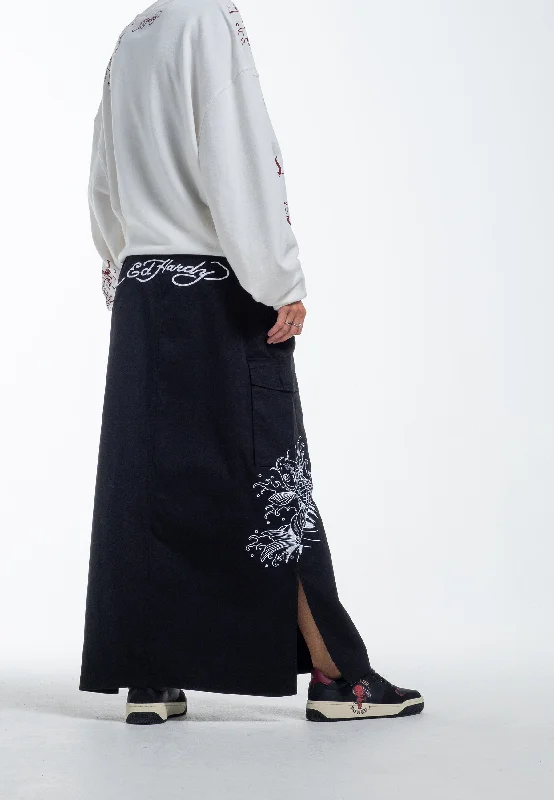 Womens Koi Wave Cargo Skirt - Black