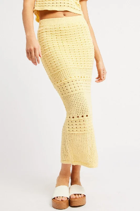 Yellow Crochet Skirt High Rise Maxi