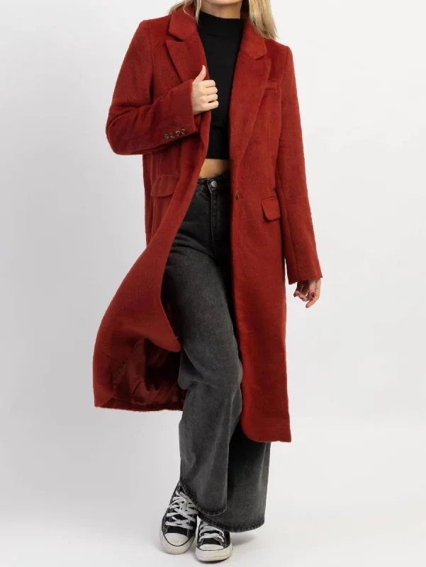 Eliza Brick Brushed Wool Coat In Red