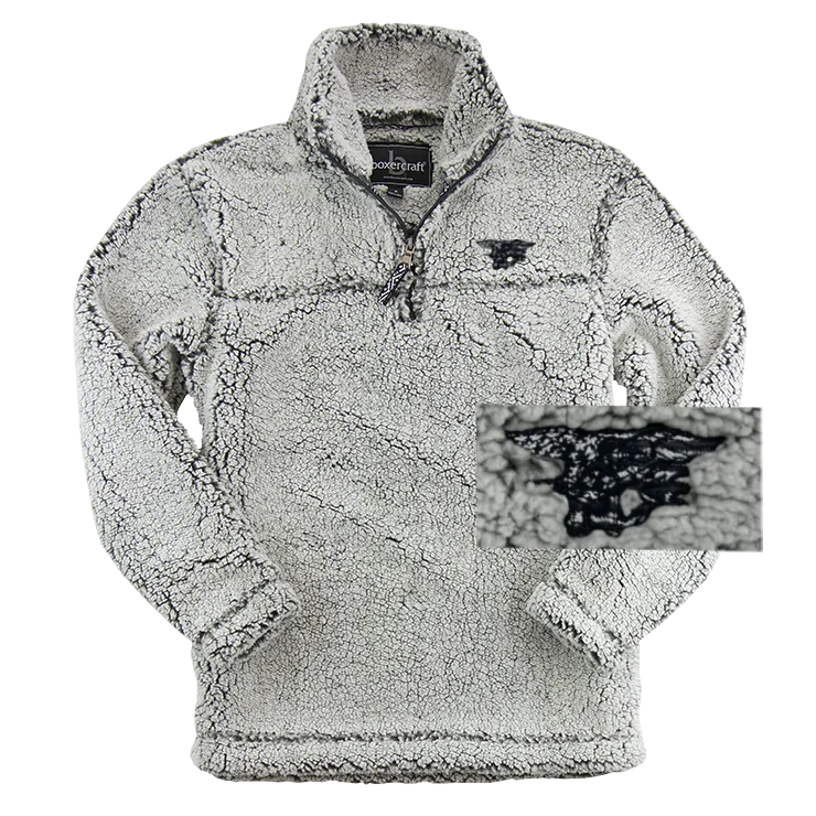 Frosty Grey Sherpa Quarter-Zip Pullover with Trident Flag