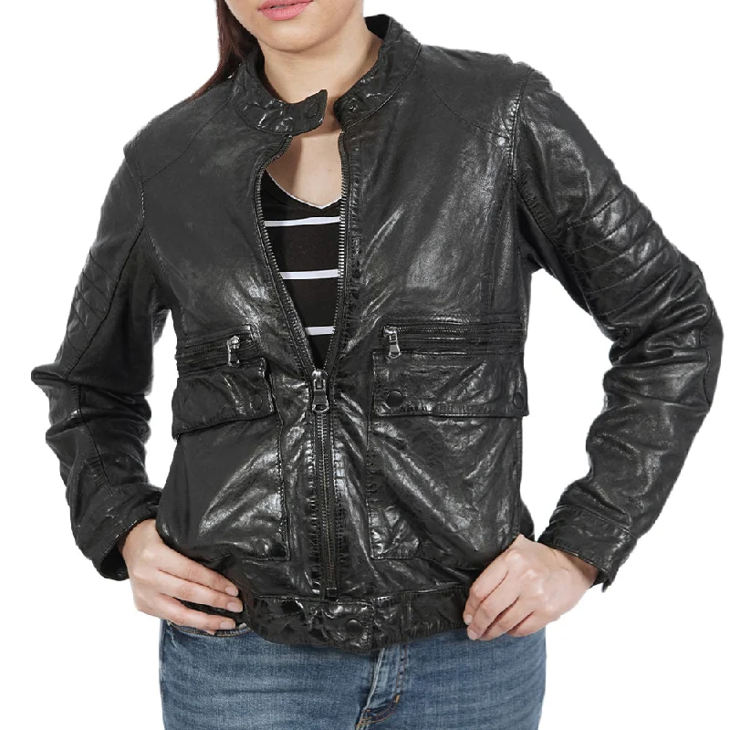 Kiera Zipper Black Leather Jacket