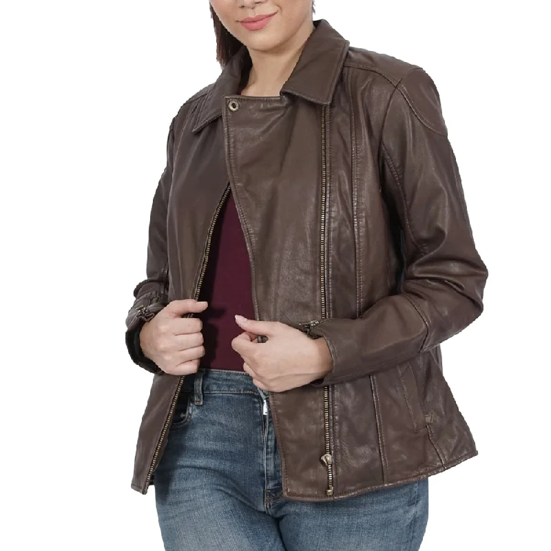 Kiara Zipper Brown Leather Jacket