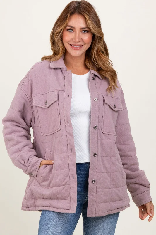 Lavender Oversized Collared Button Down Quilted Jacket