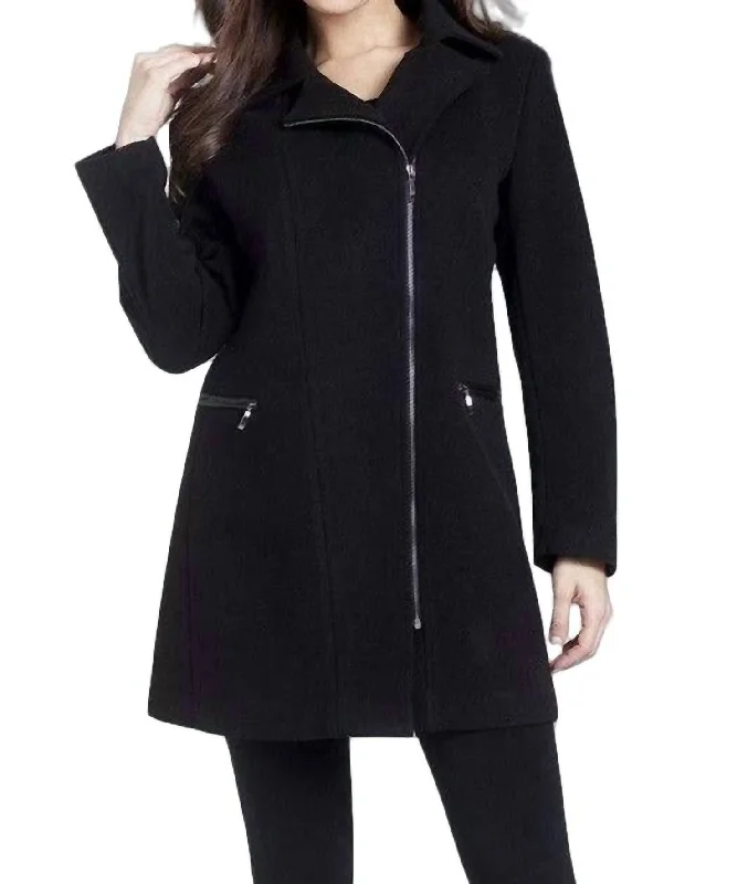 Side-Zip Car Coat In Black