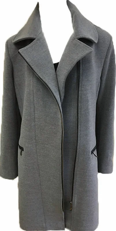 Side-Zip Car Coat In Gray