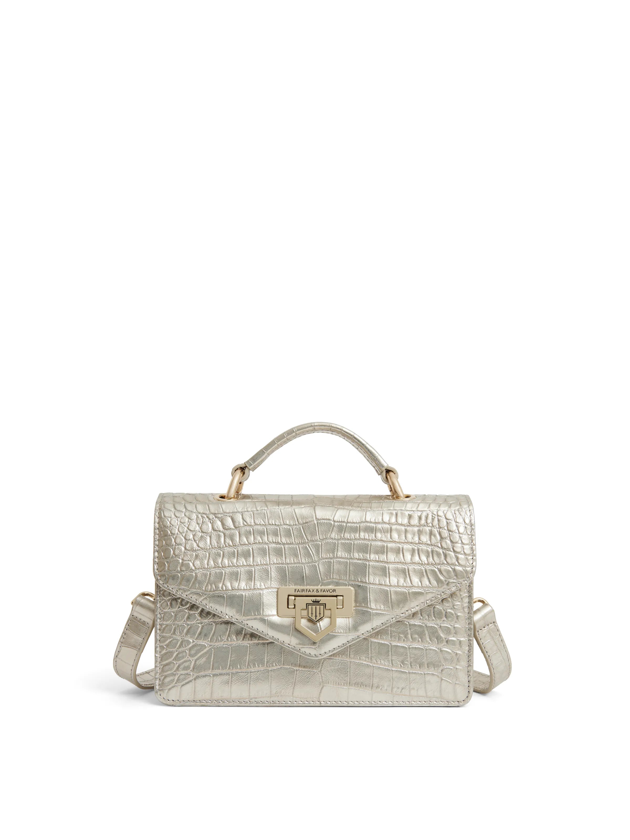 Loxley Mini Crossbody Bag - Champagne Croc Print Leather