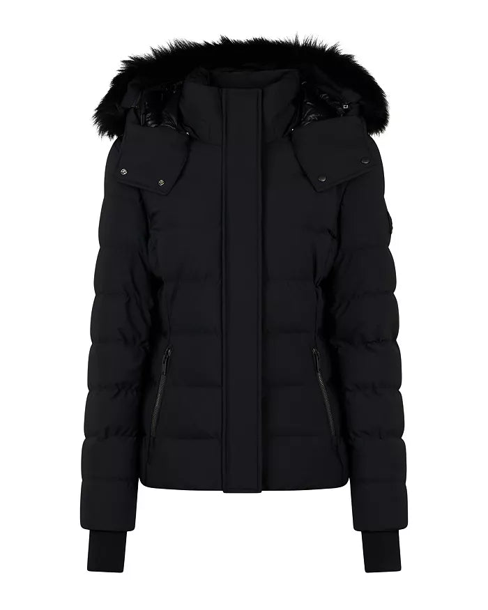 Betta Shearling Trim Down Puffer Jacket Black / Black Shearling